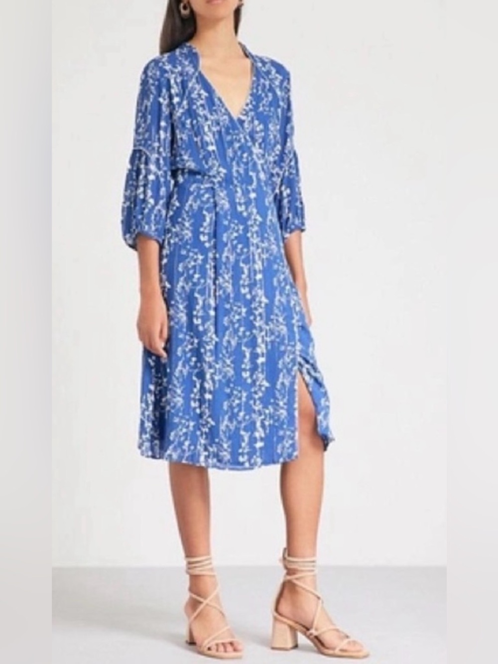 NWOT Ba&sh Folia Wrap Midi Dress - Floral Blue and White - Size 8 sku#27